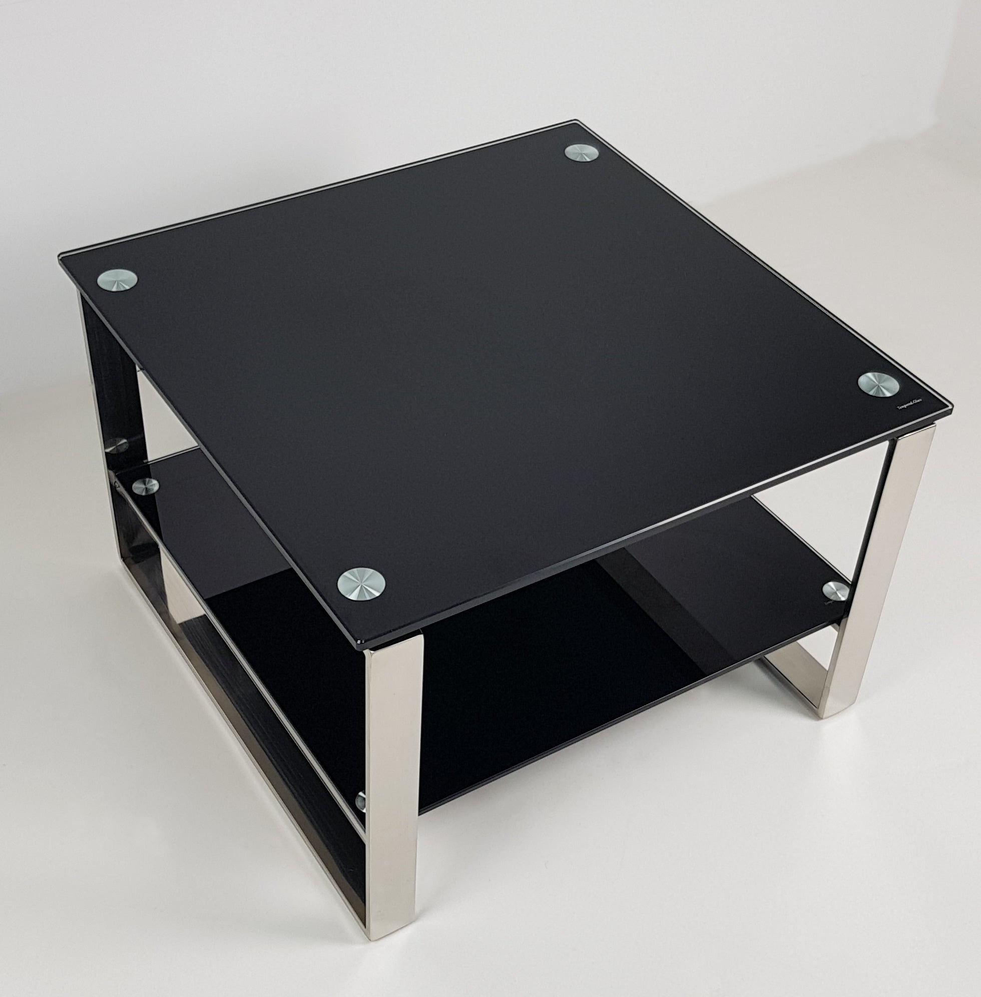 Double Shelf Black Glass Coffee Table - JDBLG-2